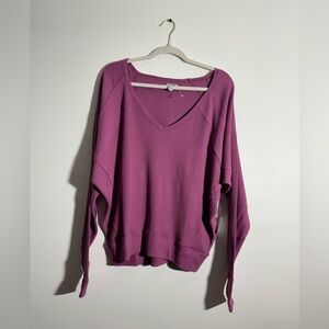 Free People NWT Santa Clara Thermal Long Sleeve Vneck top in Mulberry